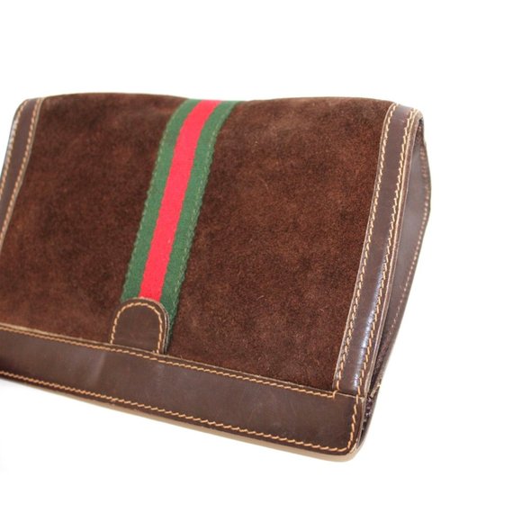 Gucci Vintage Brown Sherry Line Suede Leather Clutch - Picture 3 of 9